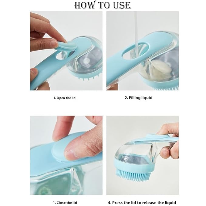 Pet Bath Brush with Silicone Bristles – Grooming Massage Tool with Liquid Dispenser for Wet & Dry Use – Deep Cleaning Portable Brush for Dogs and Cats (Green)