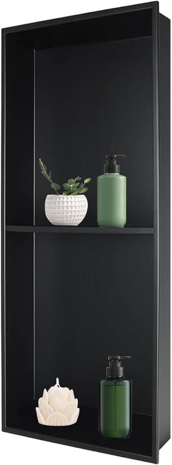 24" X 12" X 4" Stainless Steel Shower Niche Insert Tile Ready, Bathroom Wall Niche, Recessed Shower Shelf for Bathroom Storage, Matte Black