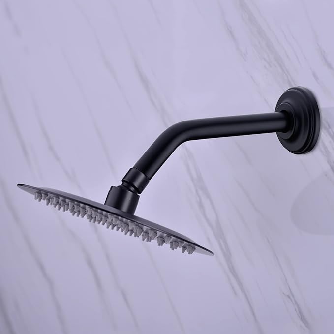 9 Inch Angled Shower Arm with Flange,Wall-Mounted Heavy Duty Stainless Steel, Shower Head Extension Extender Pipe Arm, For Fixed Bathroom Shower Head,Matte Black