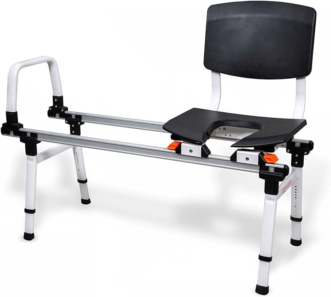 ShowerGlyde SG1 - FSA HSA Eligible - Sliding Shower Chair - Tub Transfer Bench with Grab Bar, Back Support | Premium Mobility Aid for Secure Bathroom Transfers