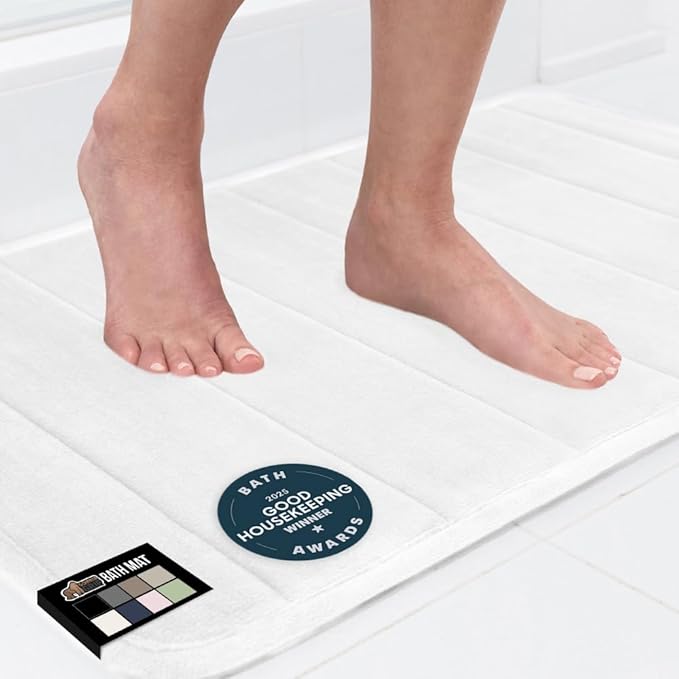 GORILLA GRIP Memory Foam Bath Mat, Soft Absorbent US Designed Bathroom Rug, Gripping Dots Machine Washable Bathmat, Cushioned Floor Mats, Shower Sink Rugs Room Décor Accessories, 30x20 White
