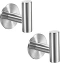 Vuzvuv Adhesive Brushed Nickel SUS304 Stainless Steel Towel Hooks – Heavy Duty Waterproof, Self-Adhesive Coat Robe Hook for Bathroom, Kitchen, Hotel (2-Pack)