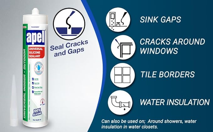 apel All Purpose Clear Silicone Sealant Waterproof (1 x 10.5 fl.oz.), 100% Silicone Caulk, Weatherproof & Flexible Adhesive Sealant for Indoor and Outdoor Use, Transparent - 1 Pack