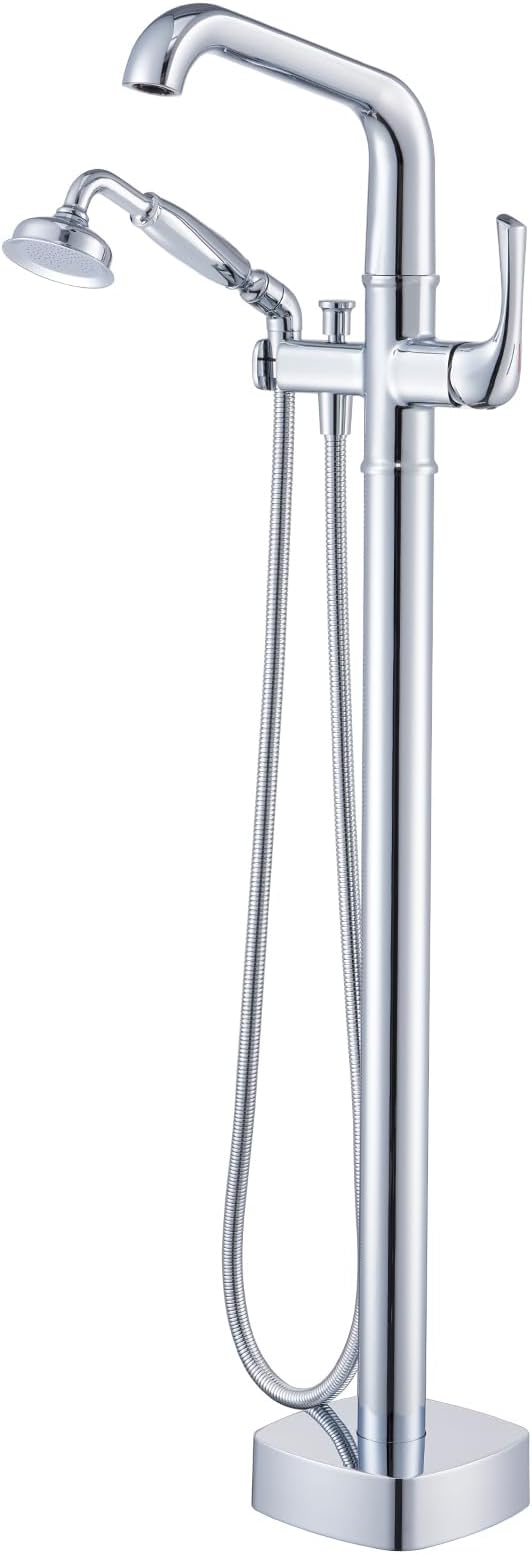 Luxury Free Standing Tub Faucet, Classic Brass Freestanding Bathtub Faucet, Lexdale Bathroom Floor Mount Tub Filler with handheld Sprayer Supply Lines Included Polished Chrome (LD8911-CP)
