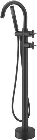 Freestanding Bathtub Faucet Tub Filler Black Floor Mount Brass Faucets with Hand Shower