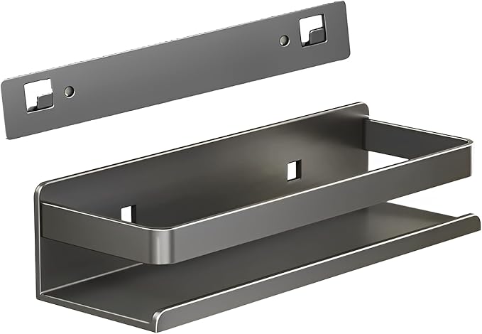 Stainless Steel Detachable Floating Shelf, Nail-Free or Drilling, Floating Wall Mounted Shelves for Kitchen, Bathroom, Corrosion and Rust Resistant, Set of 1 Gray
