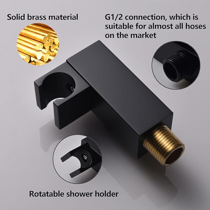 Brass Handheld Shower Head Kit Square Shower Heads with 59'' Stainless Steel Shower Hose And Adjustable Solid Brass Bracket High Pressure Hand Held Shower Head Combo, Matte Black