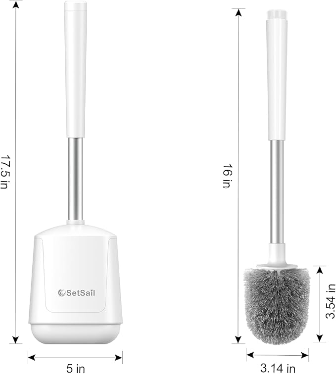 SetSail Toilet Brush, Self Closing Lid Toilet Bowl Brushes Holder and Extra Long Handle Ventilated Toilet Brush Set for Bathroom Cleaning, Nylon Bristles, Pure White