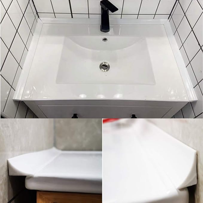 118 Inch Water Guard for Kitchen Sink，Silicone Rubber Kitchen Splash Guard, Corner Water Retaining Dam Strip for Countertop,Shower, Bathroom，Self Adhesive Caulk Seal Strip Edge Trim