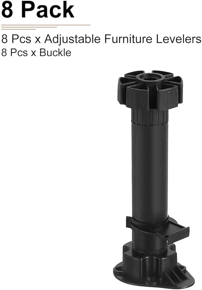 150x46mm(LxW) Adjustable Leveling Feet - 8Pack- Good for Furniture - Leveler Support Frame Replacement Legs - Black