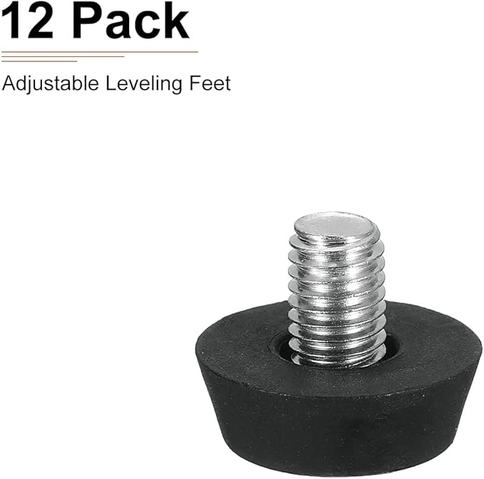 M8x10x22mm(DxLxOD) Screw on Furniture Glide Leveling Feet - 12Pack - Good for Furniture - Adjustable Thread Furniture Levelers - Black