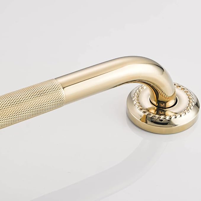 Textured Shower Grab Bar, 18-Inch Bathroom Support Rails, Stylish Anti-Slip Safety Armrest Hand Rail, Polished Gold Finish, Good for Senior, Kids, Elderly