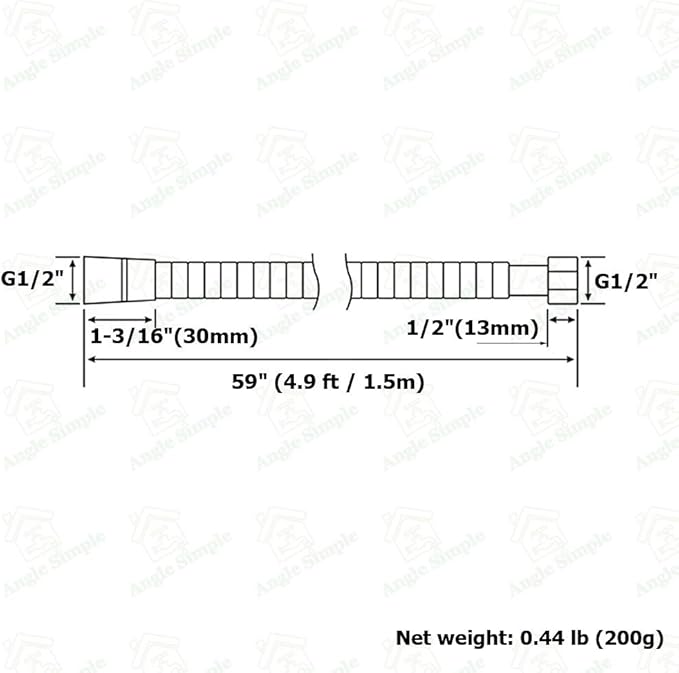 Brushed Nickel Shower Hose 59", Angle Simple Stainless Steel Replacement Head Hose, Flexible Hand Held Sprayer, 1/2" IPS