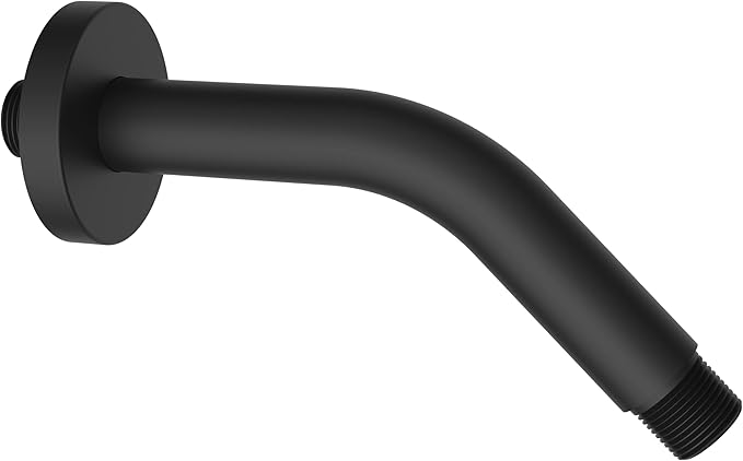Aquaiaw Shower Arm and O-Ring Flange, 6 inch, Solid Brass, Round, Both 1/2 NPT Tapered Threads, Matte Black Wall Mount Shower Arm Extension with Escutcheon, for Rainfall Shower Head Max. 10 inch
