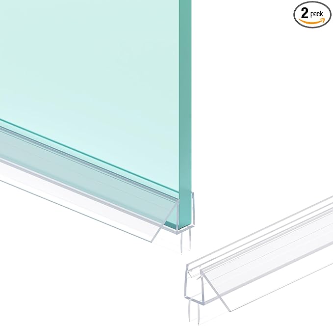 Shower Door Bottom Seal Strip, 2PCS Seal Strip, Ultra Clear PVC, 36" Length, Fits 6mm Thick Glass, Prevents Leaks, Easy Installation, No Adhesive Required (Ultra Clear, 36in for 1/4"(6mm) Door)