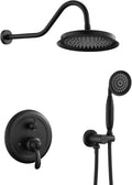 Antique Shower Head Faucet Set,Matte Black Vintage Wall Mount Shower Faucets Combo With Handheld Spray,Bathroom Rainfall Shower System Trim Kit With Brass Pressure Balance Valve & 9''Shower Head