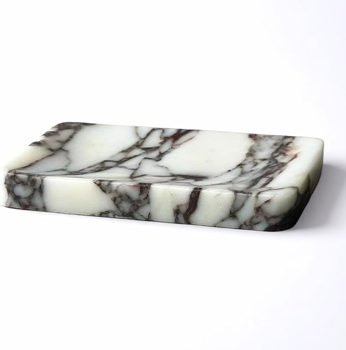 Real Marble Soap Dish - Soap Dish for Shower, Shower Bar Soap Holder, Marble Dish for Bathroom Kitchen, Decorative Stone Soap Dish with Drainage (Calacatta Viola P, Rectangular)