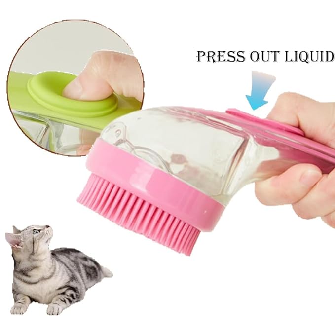 Pet Bath Brush with Silicone Bristles – Grooming Massage Tool with Liquid Dispenser for Wet & Dry Use – Deep Cleaning Portable Brush for Dogs and Cats (Yellow)
