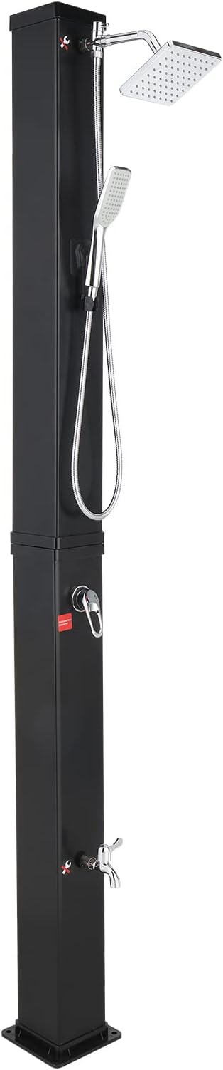 VINGLI 10.6 Gallon 7.5FT Solar Heated Shower with Shower Head, Handheld Showerhead and Foot Shower Tap for Poolside Backyard Beach Pool Spa