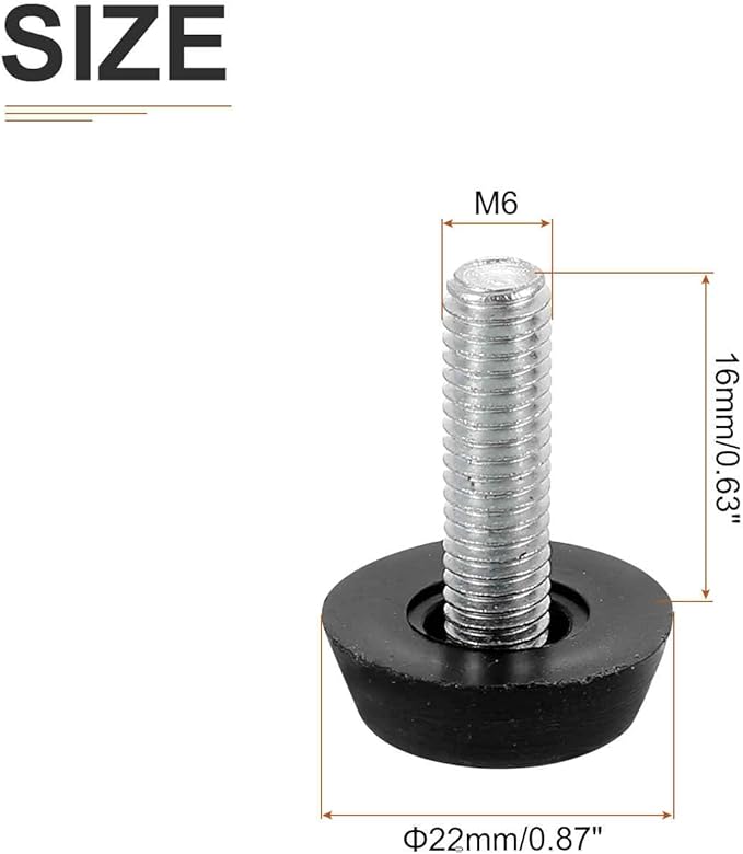 M6x16x22mm(DxLxOD) Screw on Furniture Glide Leveling Feet - 12Pack - Good for Furniture - Adjustable Thread Furniture Levelers - Black