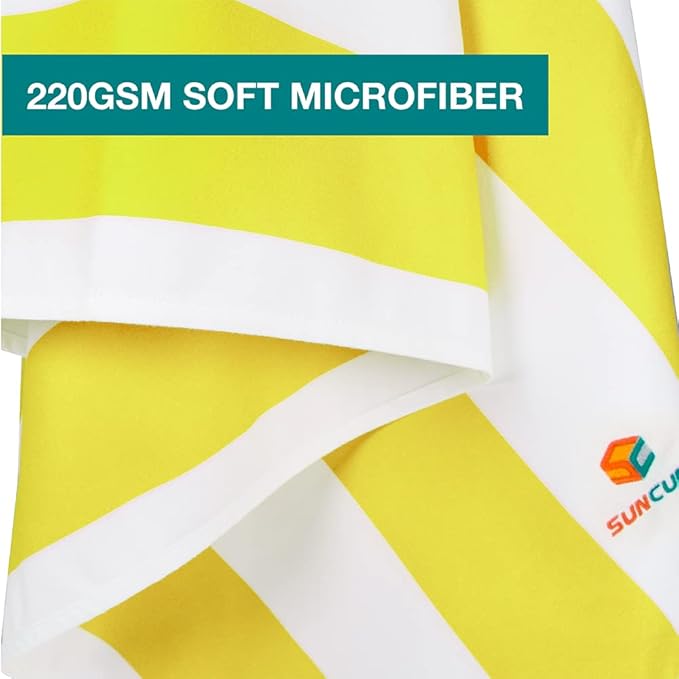 SUN CUBE Microfiber Beach Towel, Quick Dry Sand Free Beach Towel, Lightweight, Compact for Travel Swim Sports Camping, Packable Sand Resistant Towel Adult, Yellow 60x30 Inches