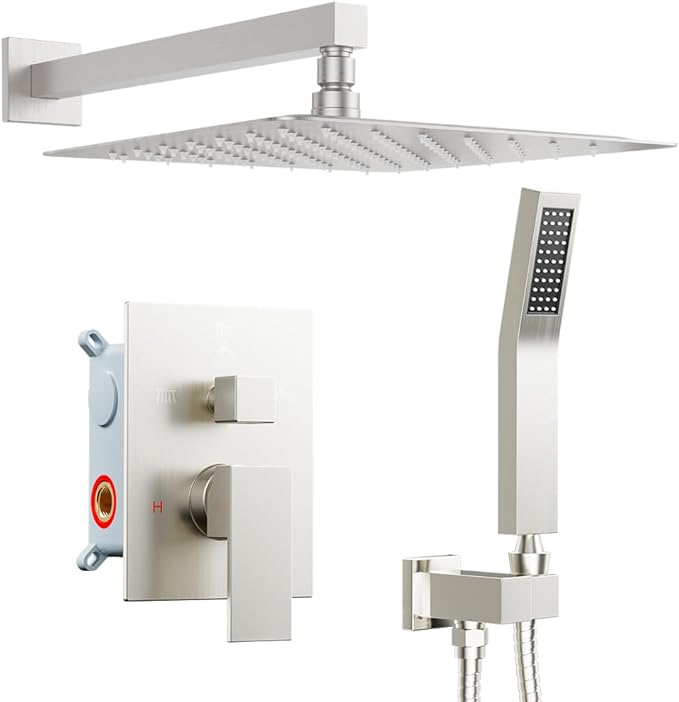 Shower Faucet Set Brushed Nickel Shower System, Starbath 10 Inch Rain Shower Head and Handheld Spray Shower Set Complete Wall Mounted,2 Way Pressure Balance Shower Valve and Trim Kit Included