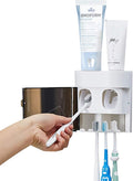 StAider Wall-Mounted Toothbrush Holder-Electric Toothbrush Holder with Two Toothpaste squeezers and Toothbrush Storage Box. Automatic Toothpaste Dispenser with dust Cover, Suitable for Bathroom, White