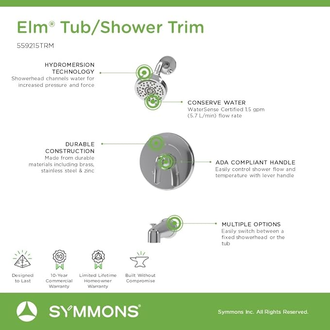 Elm Single Handle Wall Mounted Tub and Shower Trim Kit with Diverter Lever in Polished Chrome (Valve Not Included) - 559215TRM