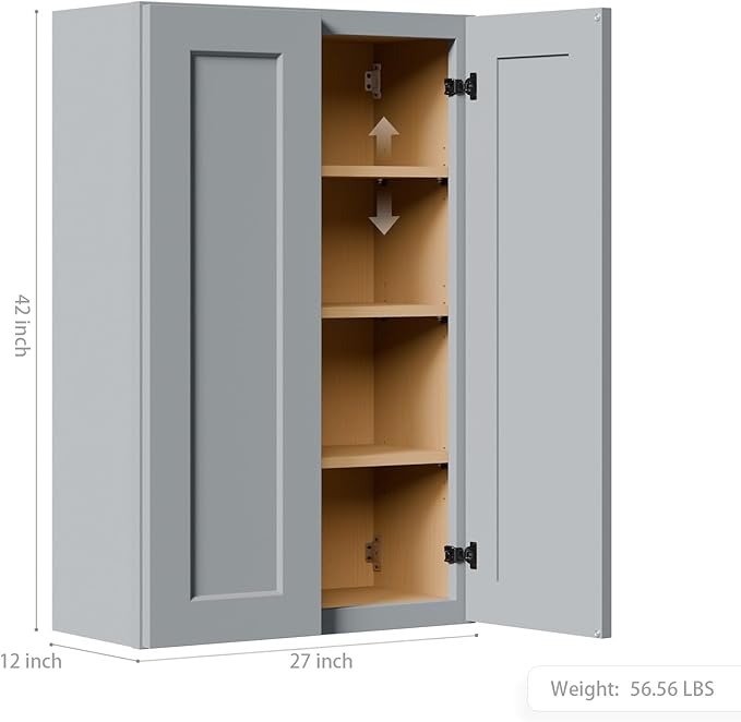 27 Inch Medicine Cabinet Wall Mounted, Solid Wood Over The Toilet Storage Cabinet, Bathroom Organizer Cabinets with 2 Door & 3 Shelves, Easy to Assemble for Laundry Room, Kitchen, Garage - Dark Gray