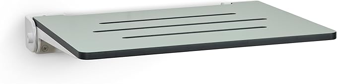 18 inch Silhouette Slimline Folding Wall Mount Shower Bench Seat, Sea Green Seat with White Frame