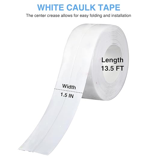 White Caulking Tape for Toilet and Bathtub Self Adhesive, 1.5" x13.5Ft Sealant Caulk Strip Sealing Tape for Bathroom Peel and Stick Floor Shower Wall Tile and Kitchen Edge Protector