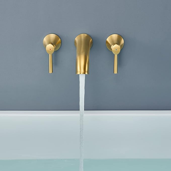 Wall Mount Tub Filler Roman Tub Faucet Brushed Gold Brass Bathtub Faucets with 2 Handles