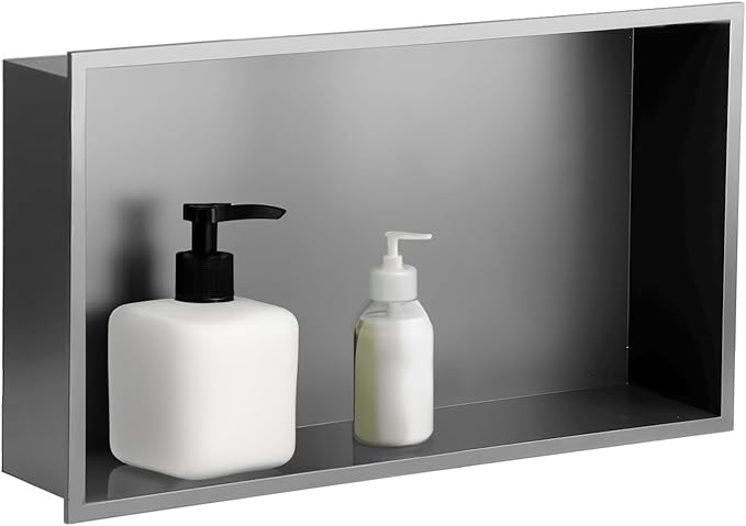 SaniteModar Shower Niche, Stainless Steel Shower Niche 12" X 24" No Tile Needed, Recessed for Bathroom Storage, Gray (Gray, 12x24)