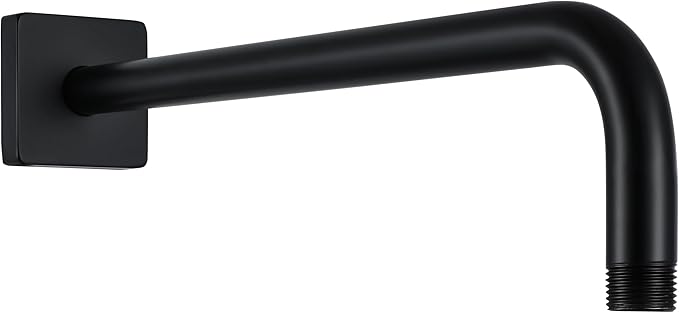 G-Promise All Metal 15.2-Inch Shower Arm with Flange, Wall-Mounted Stainless Steel 90 Degree Shower Extension Pipe Replacement for Fixed Shower Heads, Matte Black