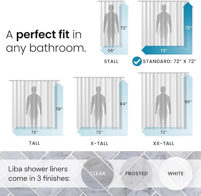 LiBa Bathroom Shower Curtain - Waterproof Plastic Shower Curtain Premium PEVA Non-Toxic with Rust Proof Grommets White 10G Heavy Duty Bathroom Accessories 72x72