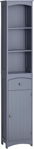 HOMCOM Bathroom Storage Cabinet, Free Standing Bathroom Storage Unit, Tall Linen Tower with 3-Tier Shelves and Drawer, Grey