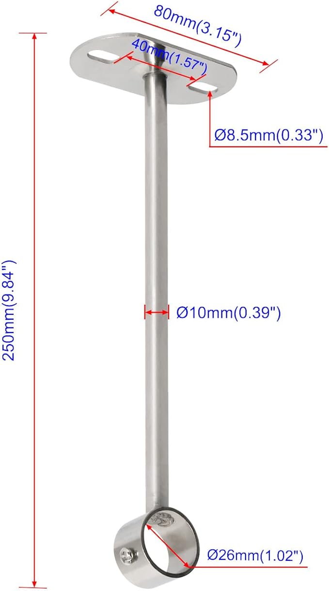 2Pcs ID25mm (1"), L250mm, Clothes Rail mounting Bracket, Shower Curtain Closet tie Rod Support Frame, Curtain Rod Flange Socket, Suitable for Ceiling or Wall mounting