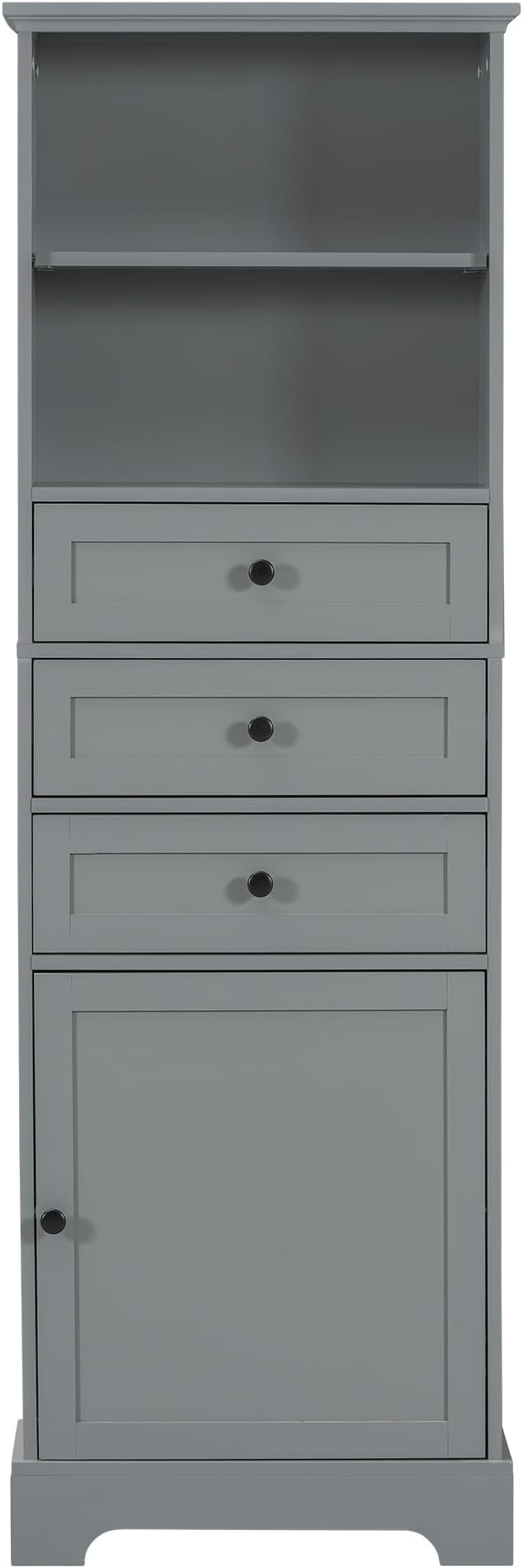Favfurish 67" Tall Bathroom Storage Cabinet with Door and 3 Drawers,Modern Linen Cabinets w/Adjustable Shelf & 2-Tier Open Shelves,Freestanding Organizer for Bath Room,Study,Office,Grey