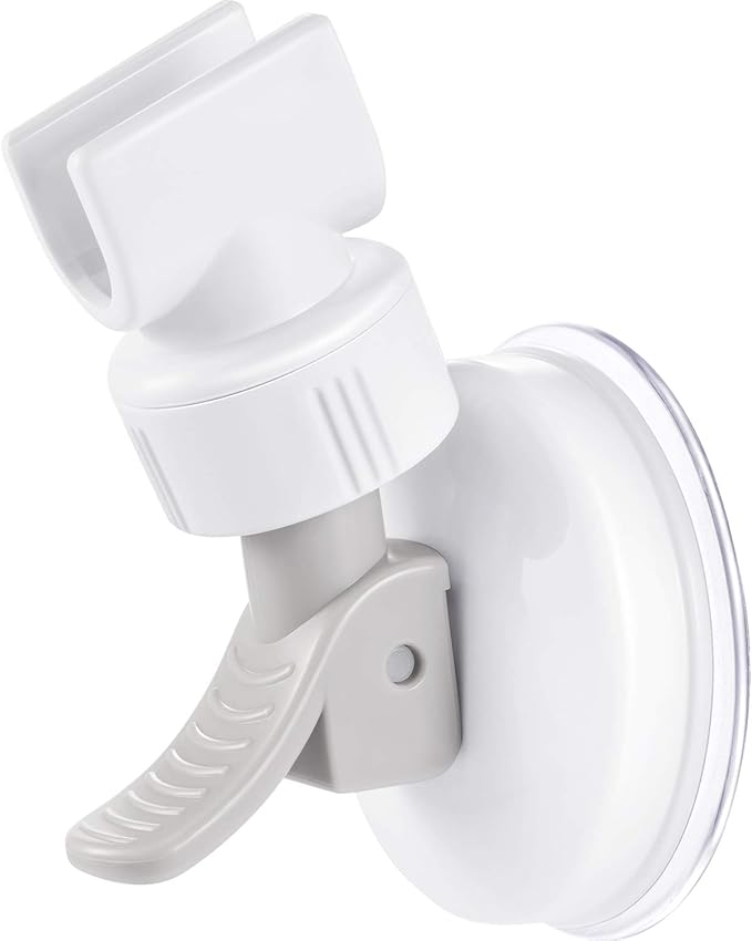 Zhehao Adjustable Shower Head Holder, Removable Suction Cup Shower Head Holder, No Drill Wall Mounted Suction Bracket with Chrome Polished for Marble Glass Metal Ceramic(1,Grey Wrench)