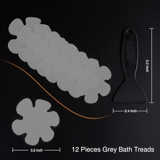 Original Bathtub Stickers Non-Slip, 12PCS Safety Shower Treads Adhesive Appliques with Premium Scraper Grey