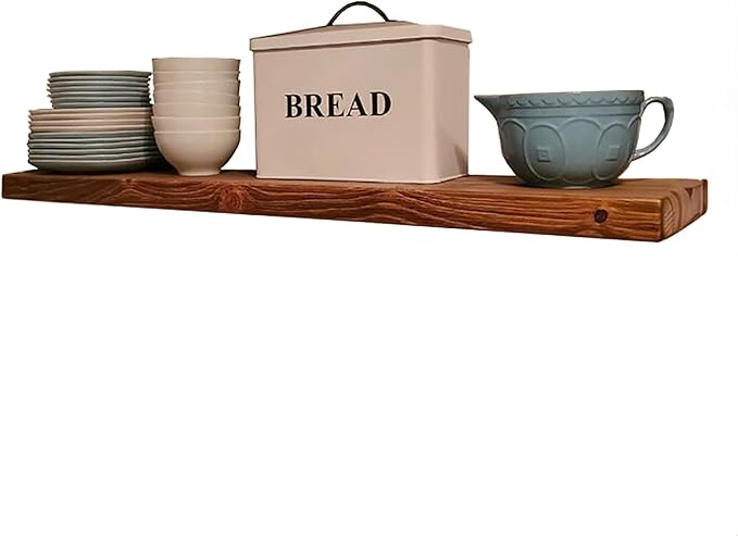 joelsantiques 42 Inch Wooden Floating Shelves for Wall - 42x10x2 in - Made of Natural Wood - Long Heavy Duty Rustic Wall Shelves for Bedroom - Perfect for Living Room, Kitchen - Medium Brown