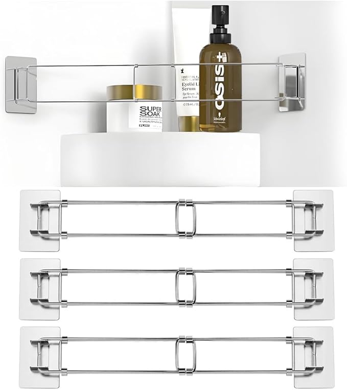 RV Shower Corner Storage Bar, RV/Camper/Travel Trailer Bathroom Corner Stainless Steel Storage Bar, 7.8~13.4in Adjustable (3 Pack)