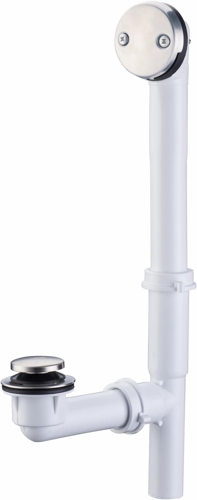 Brushed 1-1/2" Tubular Bath Drain Kit with Tip Toe Bathtub Drain Stopper, Wellup Tub Drain Kit Bath Waste and Overflow Cover, PVC Plastic Pipe for Standard Size Tubs, Brushed Nickel
