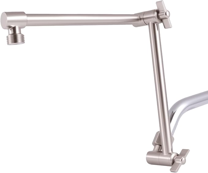Shower Head Extension Arm, 16 Inch Solid Brass Adjustable Extender with Lock Joint, Height & Angle Adjustable Shower Arm for Rainfall or Fixed Shower Head, G1/2 Connector (Brushed Nickel)