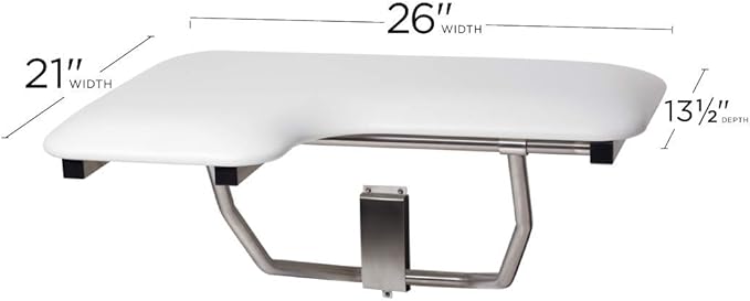 Seachrome Lift-Assist Shower Seat, L-Shaped Right-Hand, ADA, Wall Mount, Padded White Naugahyde