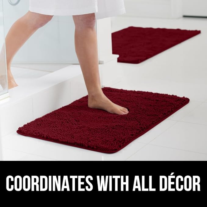 GORILLA GRIP Bath Rug Mat 36x24, Soft Absorbent Chenille, Quick Dry Microfiber Mats, Rubber Backing Washable Shower Floor Rugs, Bathmat Runner, US Designed Bathroom Home Decor Accessories Burgundy