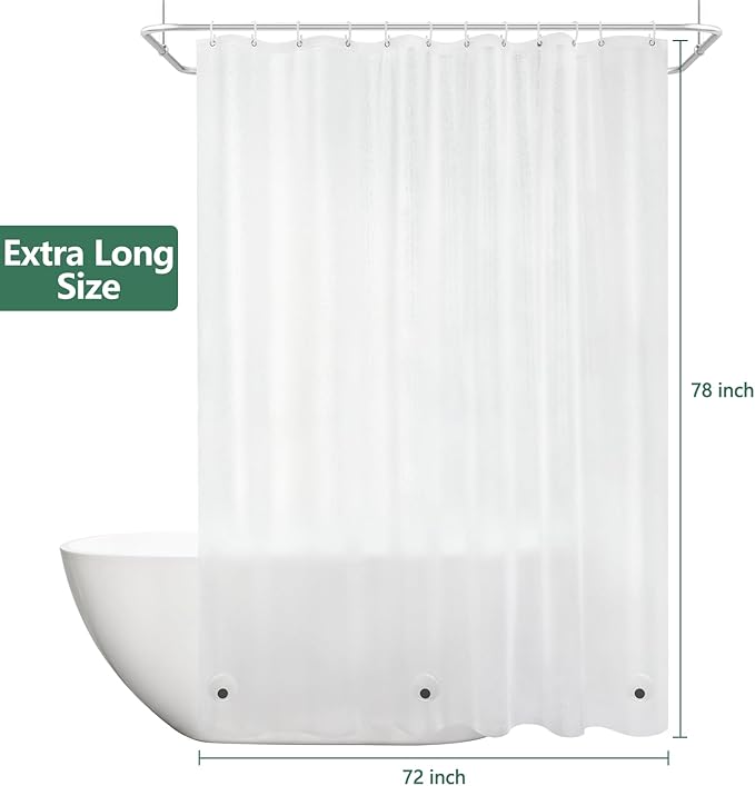 EVA Frosted Shower Curtain Liner Long 78 Inch, Bpa-Free Waterproof Shower Liner with 3 Extra-Large Magnets, 72'' x 78'' Bathroom 3D Silk Textured Plastic Shower Curtain Translucent for Privacy