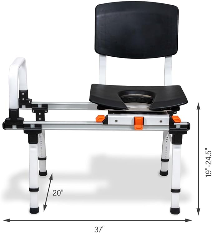 ShowerGlyde SG3 - FSA HSA Eligible | Sliding Transfer Bench for Tight Spaces, Swivel Seat, Grab Bar, and Height Adjustable - Ideal Sliding Shower Chair for Compact Bathrooms