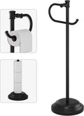 BESy Toilet Paper Holder Free Standing Bathroom Toilet Tissue Holder Stand for Floor Toilet Paper Roll Holder with Storage Hardware Accessories Rack Hand Towel Bar Matte Black Stainless Steel