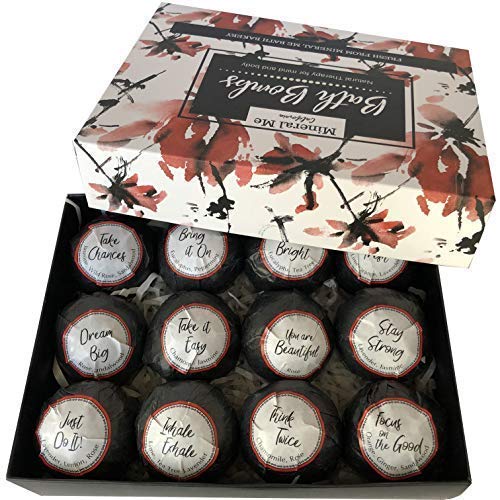 Bath Bombs for Women Relaxing with Inspirational Messages, 12 Natural and Organic Bath Bombs with Essential Oils & Skin Moisturizing Shea Butter. Stocking Stuffers Christmas Gifts for Wife Girlfriend